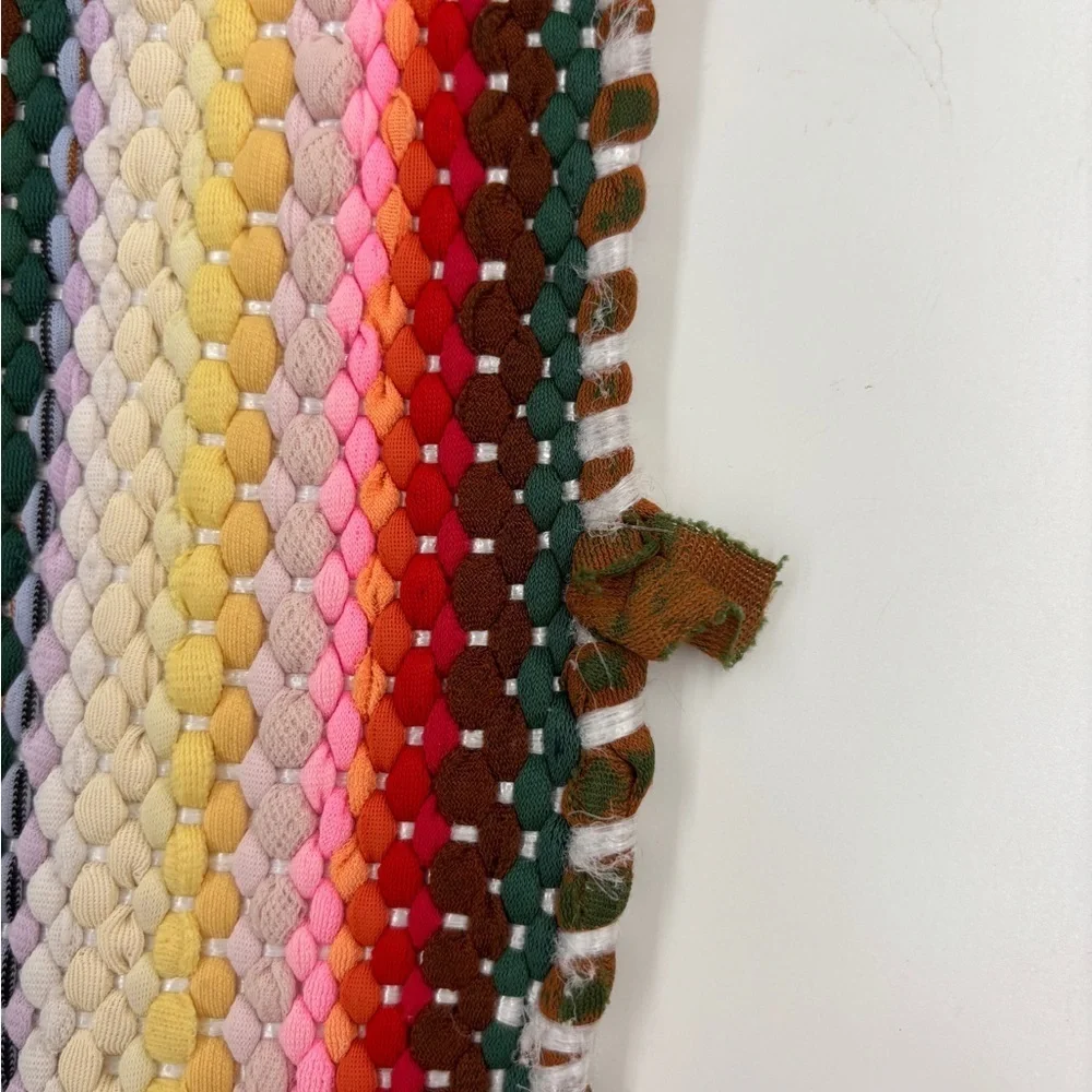 Vtg. Handmade Rag Rug Crocheted Edge, Reversible Floor Mat - Picture 5 of 7
